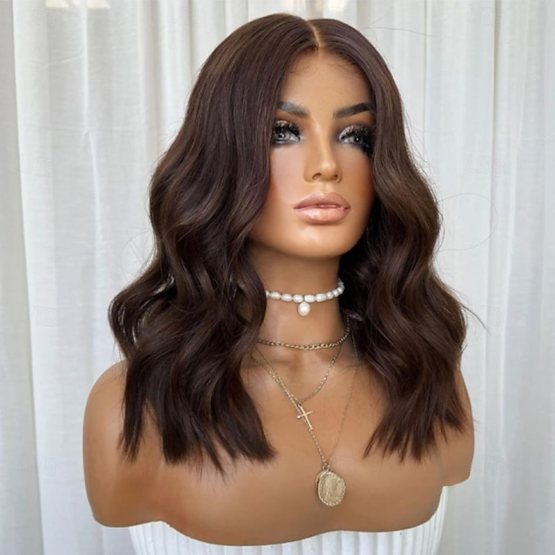 Remy Human Hair 5x5 Closure 13x4 Lace Front Wig Middle Part Brazilian Hair Wavy Brown Wig 130% 150% Density with Baby Hair 100% Virgin Glueless Pre-Plucked For Women Long Human Hair Lace Wig