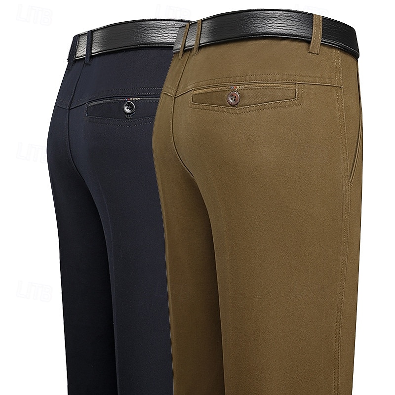 Men's Dress Pants Trousers Chinos Buttons Pocket Plain Comfort Formal Party Work Fashion Classic Style Black Army Green Micro-elastic