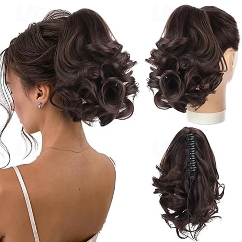 Ponytail Extensions 10 inch Short Claw Clip on Ponytail Extensions Synthetic Curly Wavy Pony Tails Hairpieces for Women Daily2