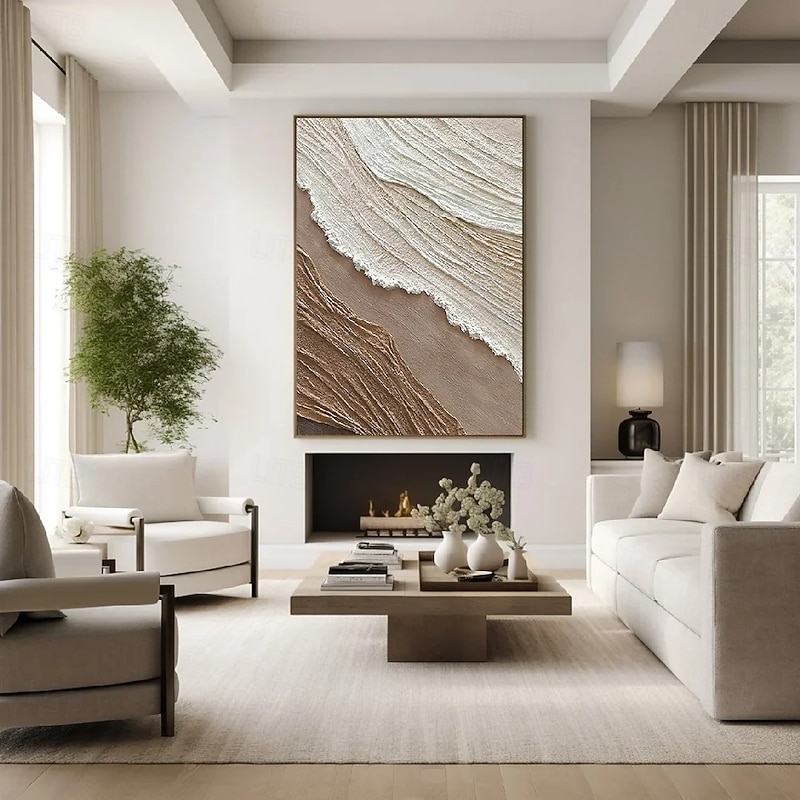 Hand painted 3D Textured Painting on Canvas handmade oil Painting Brown Sea Wave Painting artwork Wall Art painting Morden Art Bedroom Wall Decor Fashion Art3