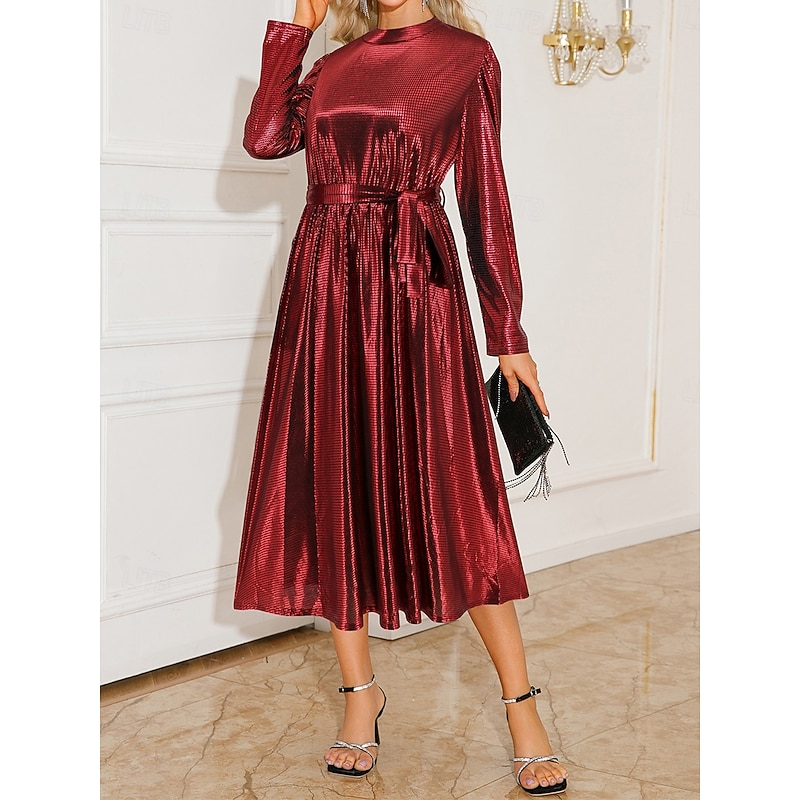 Women's Maxi Dress Sequin Dress Vintage Dress Formal Dress Elegant Dress Elegant Vintage Streetwear Wedding Party Evening Party Regular Fit Solid Color Stand Collar Silver Red Spring Fall