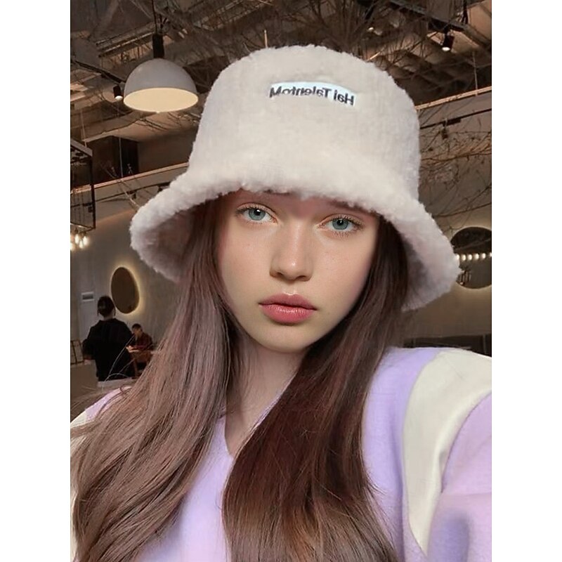 Women's Beige Sherpa Bucket Hat – Cozy Fleece Winter Hat for Casual Wear and Outdoor Activities2