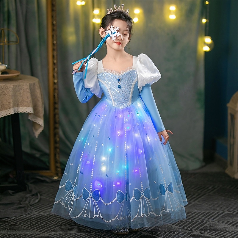 Frozen Princess Fairytale Elsa Flower Girl Dress Theme Party Costume Tulle Dresses Led Light Up Movie Cosplay for Girls' Kid's Christmas New Year Performance Party Birthday4
