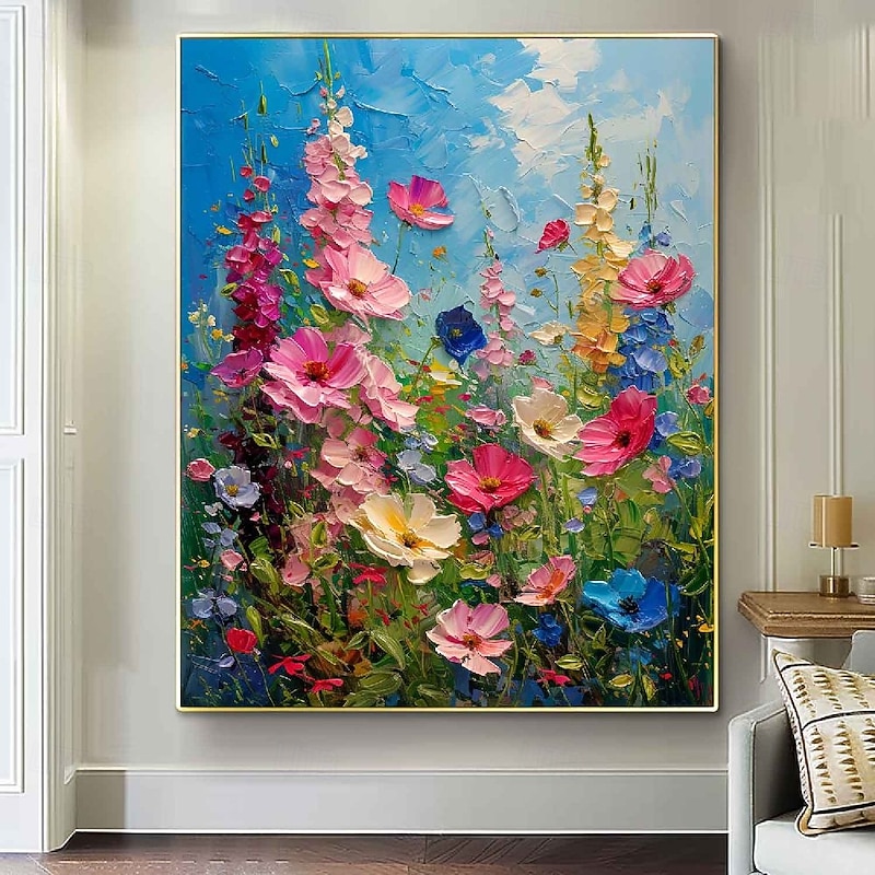 Large Handmade Flower Landscape Oil Painting On Canvas Pastel Floral Painting Spring Flower Scenery Painting Large Wall Art Living Room Decor Handmade Oil Painting pattle knife Tree Oil Painting