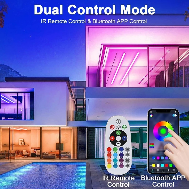 LED Neon RGB Light Strip 3M-30M with Bluetooth & APP Control, Waterproof IP65 Music Sync Multi-Color Flexible Strip for Home, Garden, Building Decor AC220V3