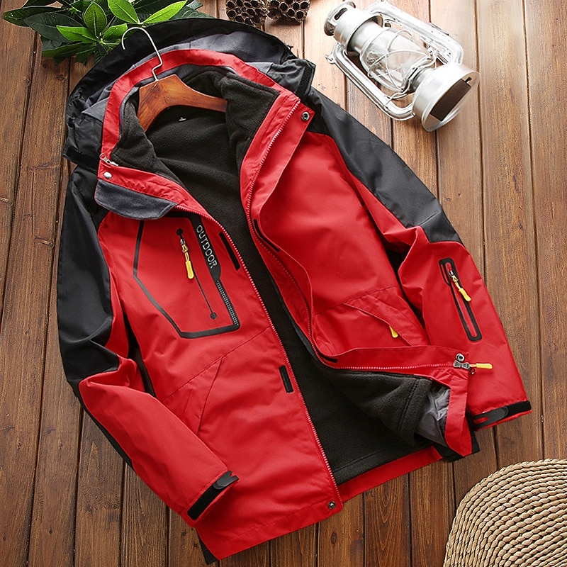 Men's Hiking 3-in-1 Jackets Ski Jacket Hiking Fleece Jacket Winter Outdoor Thermal Warm Waterproof Windproof Detachable Fleece Hoodie Windbreaker Trench Coat Single Slider Ski / Snowboard Fishing2