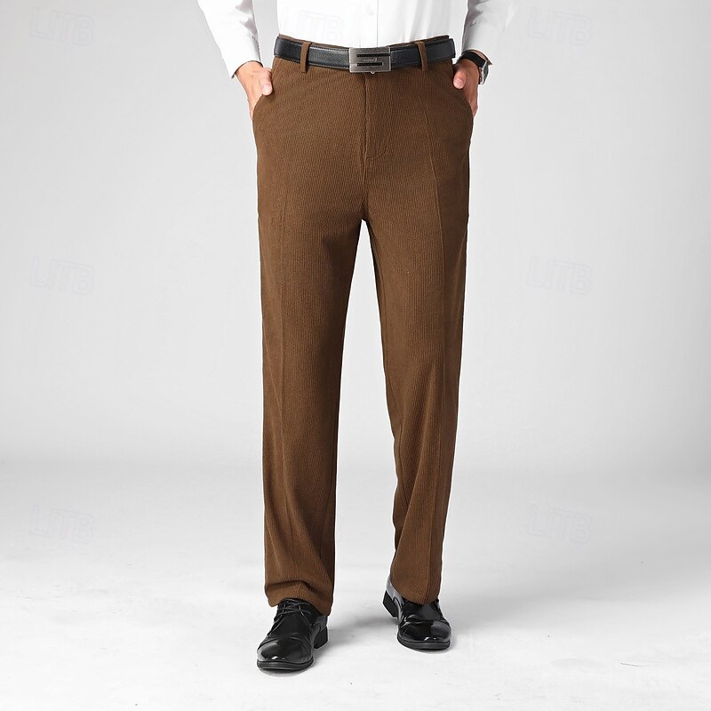 Men's Dress Pants Corduroy Pants Trousers Chinos Buttons Pocket Solid Color Comfort Formal Party Work Fashion Classic Style Black Navy Blue Micro-elastic3