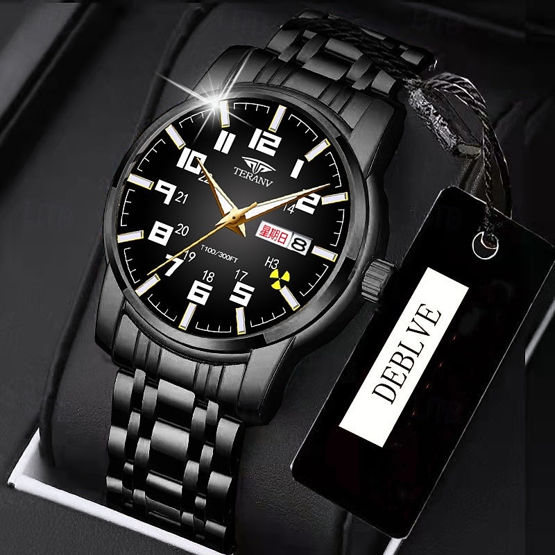 1pcs New Stainless Steel With Digital Men'S Watch Calendar Week Display Fashion Trend Life Travel Luminescent Leisure Sports Business Watch Birthday Gift Holiday Gift Ideal For Gifts