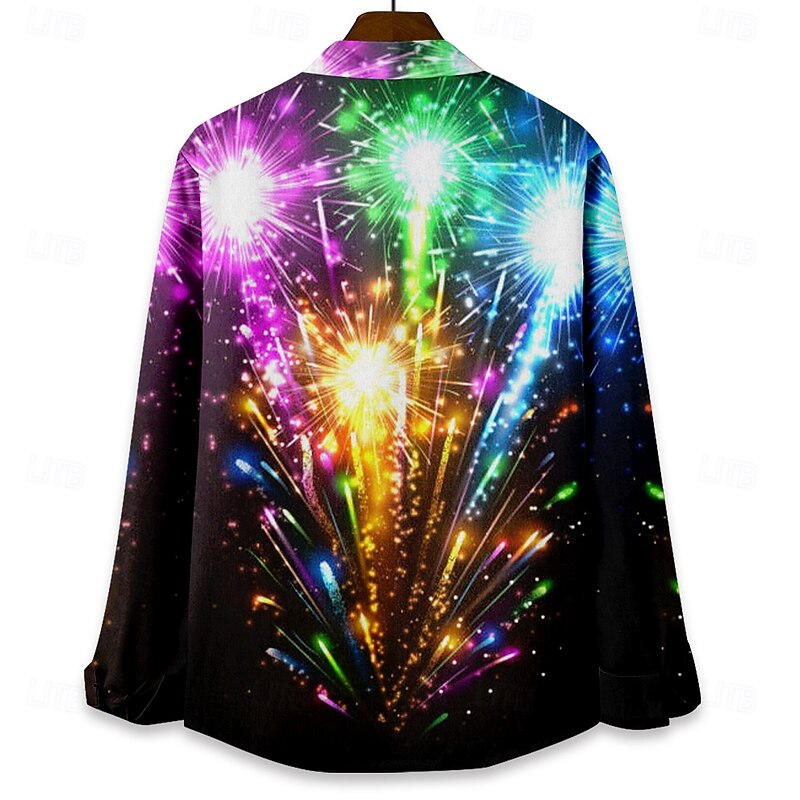 New Year Men's Shirt Button Up Shirt Long Sleeve Funny Sport Travel Summer Turndown Pocket Multi Color2