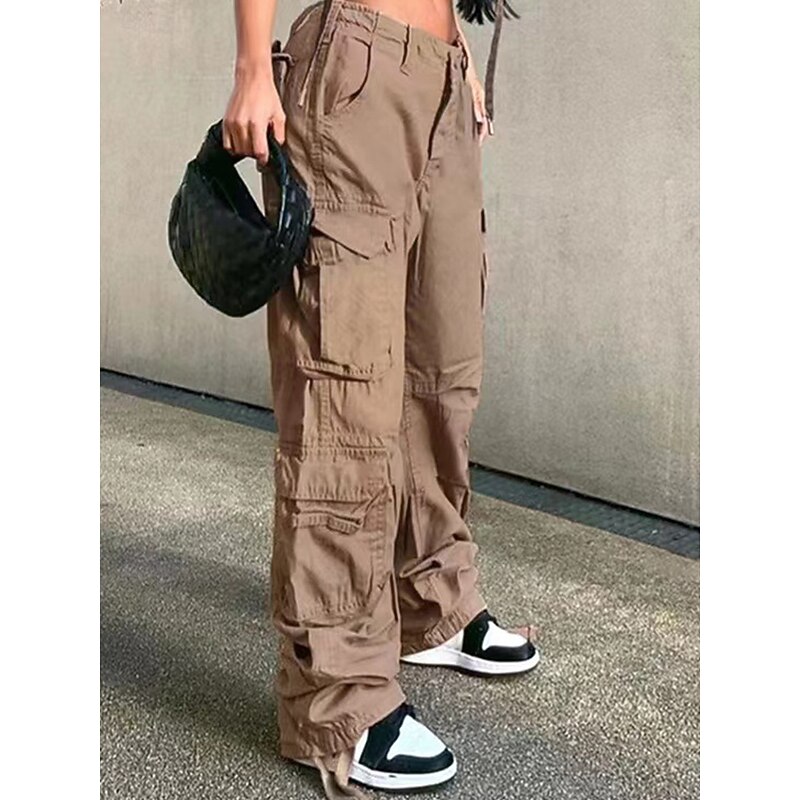 Women's Cargo Pants Full Length Solid Color Dark-Gray Green Khaki Spring &  Fall2