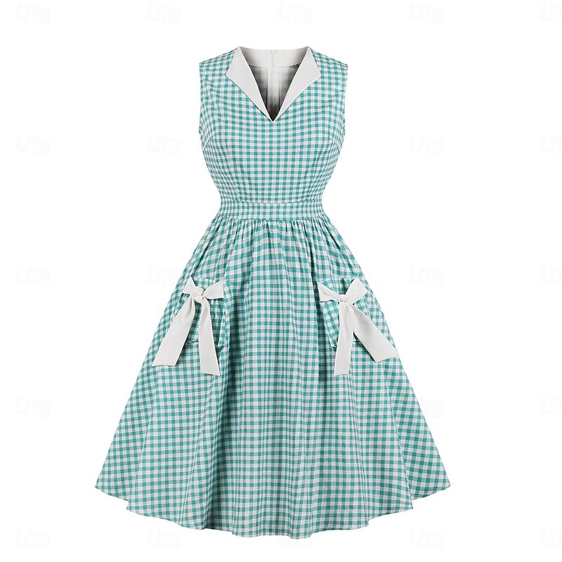 Retro Vintage 1950s Vintage Dress Dress Plaid A-Line Fancy Dress Women's Carnival New Year Masquerade Casual Daily Bachelorette Party Adults' Dress3