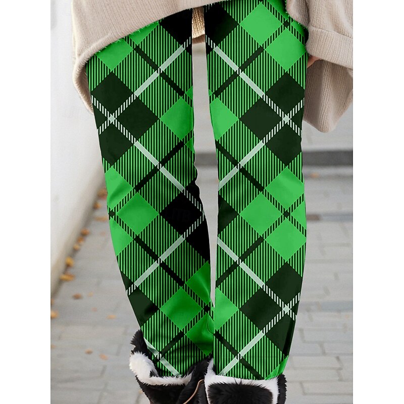 Women's Leggings Fashion Streetwear Ankle-Length High Waist Plaid Printing Thermal Warm Soft Breathable Micro-elastic Outdoor St.Patrick's Day Daily Green Fall Winter Regular Fit3