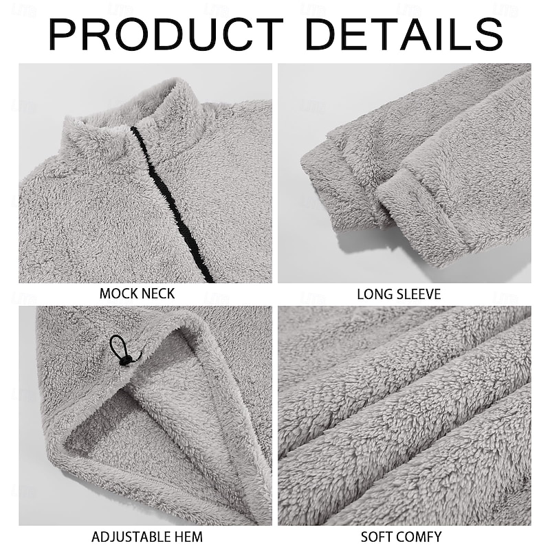 Men's Hoodie Fuzzy Sherpa Quarter Zip Hoodie Black Navy Blue Green Khaki Gray Hooded Plain Pocket Sports & Outdoor Daily Holiday Streetwear Cool Casual Spring &  Fall Clothing Apparel Hoodies4
