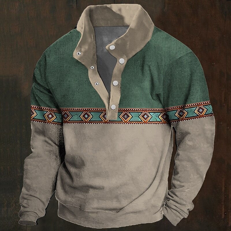 Men's Ethnic Hoodies Sweatshirt Long Sleeve Sweatshirt Collar Fashion Ethnic Casual Print Vacation Patchwork Winter Spring &  Fall2