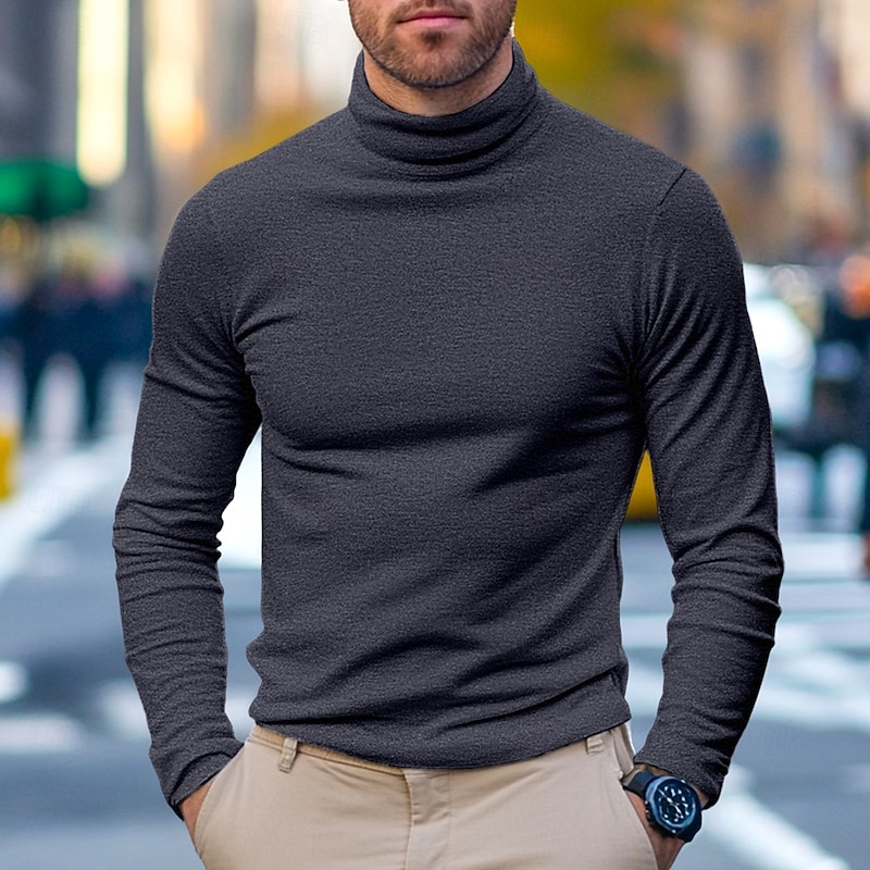Men's 65% Cotton Mock Turtleneck Tee Top Long Sleeve Shirt Solid Color Turtleneck Formal Outdoor Long Sleeve High Neck Clothing Apparel Daily Casual Street Style3