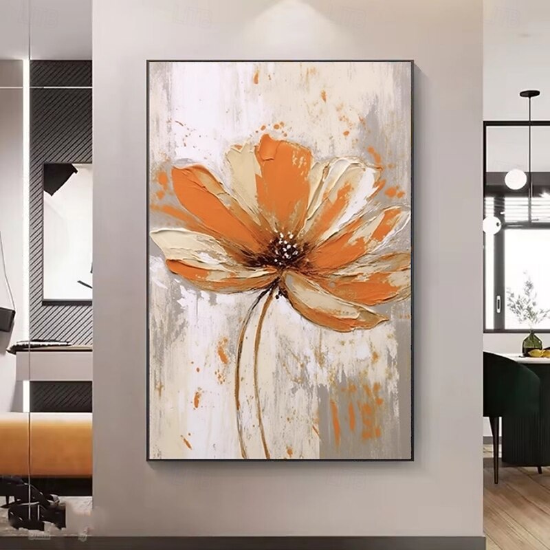 Handmade Oil Paintings Canvas Wall Art Decoration Modern Abstract Orange Flower for Home Decor Rolled Frameless Unstretched Painting