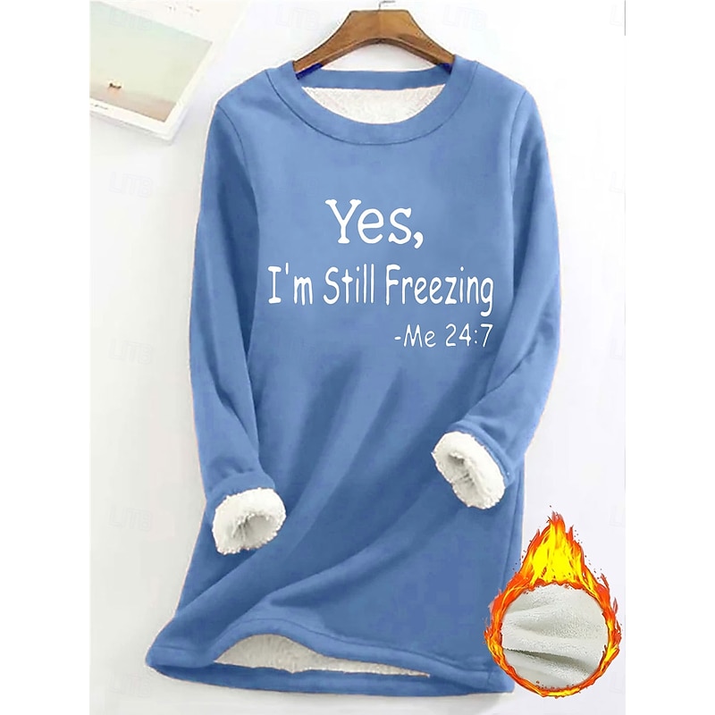 Women's Sweatshirt Pullover Fleece Lined Warm Pajamas Sherpa Letter Street Casual Fuzzy Comfrt Round Neck Long Sleeve Top Micro-elastic Fall & Winter Comfrt Breathable Soft Fabric4