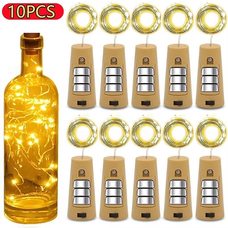 Elegant Wedding Reception Party 30pcs/10pcs LED Wine Bottle String Lights with Cork, 1m/2m 20 LEDs, Battery-Powered  Bottle Lights for Party Wedding Christmas Halloween Bar Decor Lamp