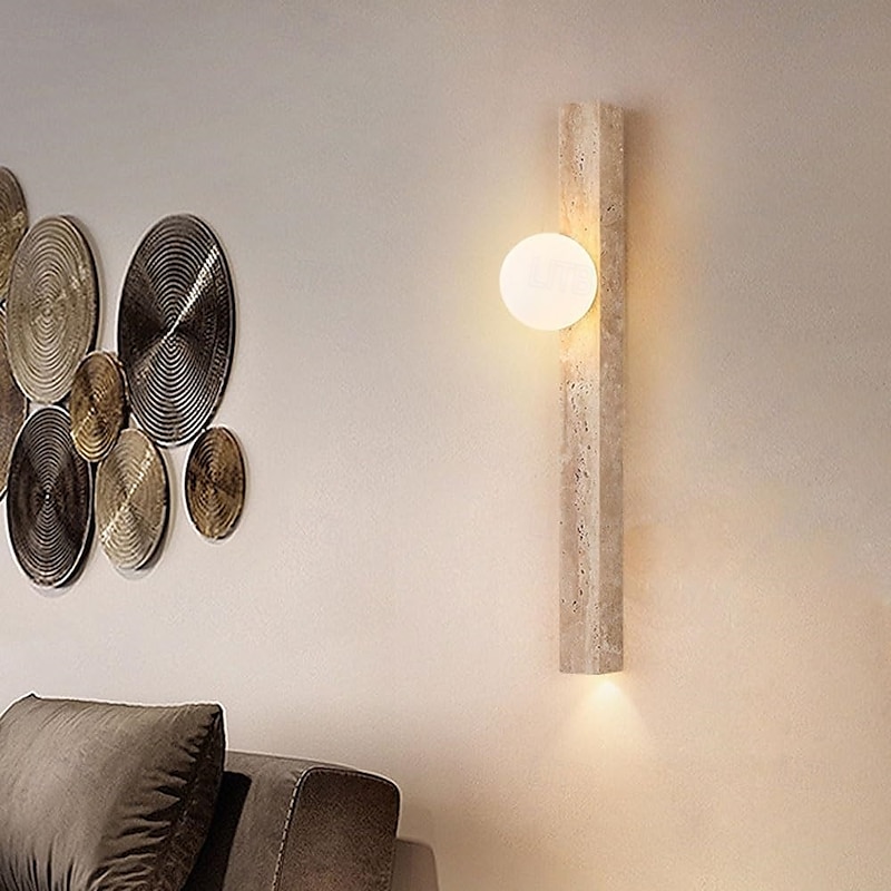 Wabi-sabi Wall Lamp Japanese Natural Travertine Wall Sconce LED Wall Mount Light Fixture Yellow Lime Stone Wall Lighting 110-240V 1-Light2