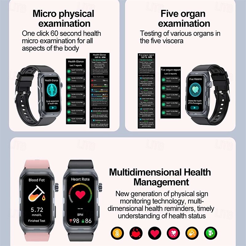 696 TK79 Smart Watch 1.47 inch Smart Band Fitness Bracelet Bluetooth ECG+PPG Temperature Monitoring Pedometer Compatible with Android iOS Women Men Message Reminder IPX-0 27mm Watch Case4