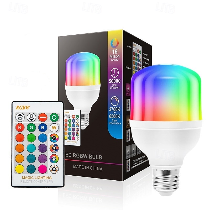 E27 LED Smart Light LED Color Changing Light Bulbs 220V 15W Remote Control RGBW Mood Light Bulb for Home Decor