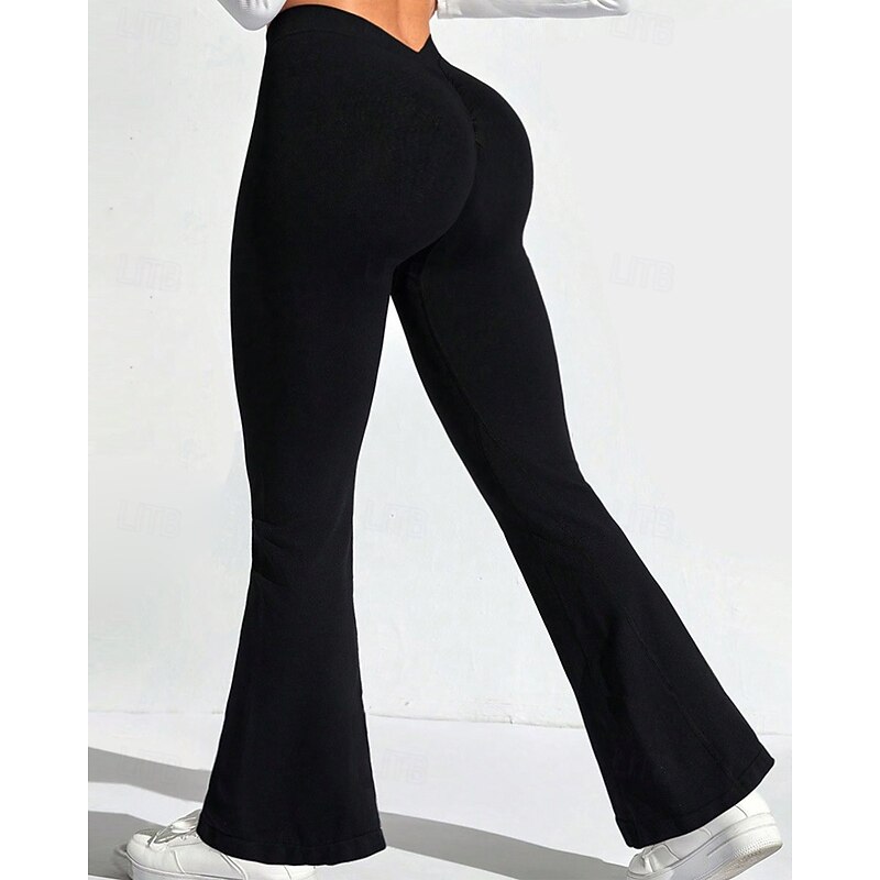 Women's Yoga Pants Yoga Leggings Flare Leg High Waist Pilates Gym Workout Workout Tights Solid Color Black Navy Blue Dark Gray Spandex Fall Sports Activewear Stretchy Slim2