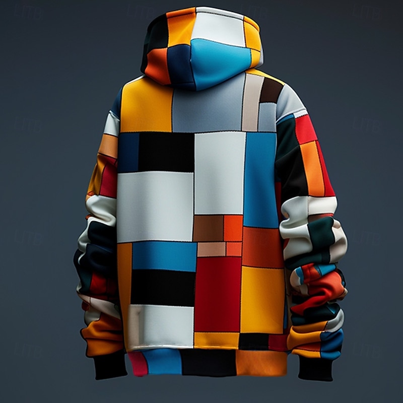 Men's Plaid Hoodies Sweatshirt Fashion Cool Long Sleeve Crew Neck Party Holiday Streetwear Orange Drawstring Fall Winter Designer2