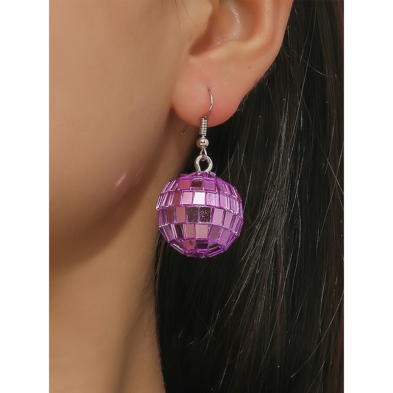 Women's Retro Pink Disco Ball Dangle Earrings – Fun and Sparkly Statement Jewelry for Parties and Events