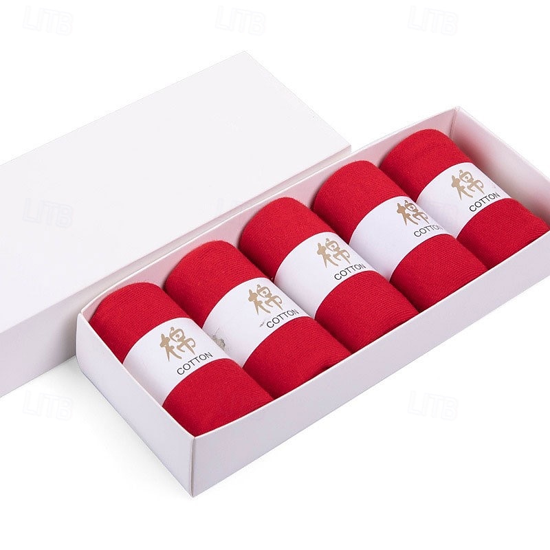 Men's 5 Pairs Socks Sport Socks / Athletic Socks Crew Socks Casual Socks Red Color Cotton Solid Colored Casual Daily Sports Medium Spring, Fall, Winter, Summer Fashion Comfort4