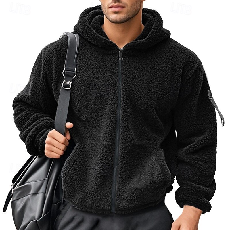 Men's Full Zip Hoodie Zip Up Hoodie Fleece Jacket Fleece Hoodie Black Navy Blue Khaki Gray Hooded Plain Zip Up Patchwork Sports & Outdoor Casual Daily Polyester Streetwear Casual Fall & Winter2