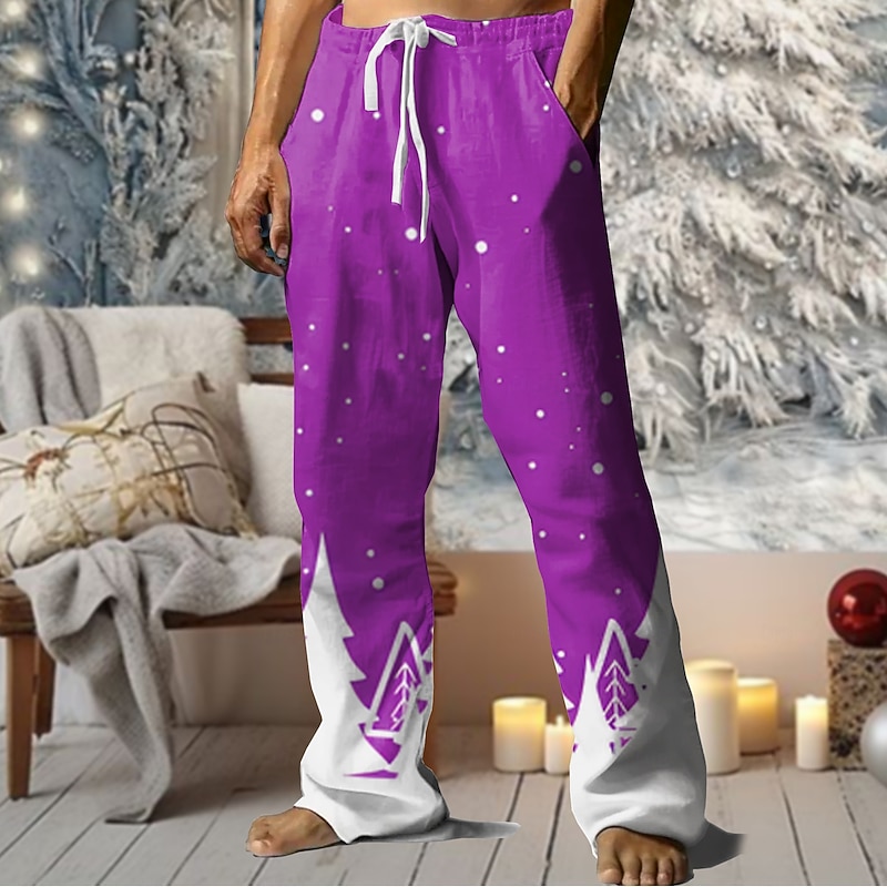 Christmas Men's Snowflake Pants Trousers Mid Waist Drawstring Elastic Waist Hawaiian Casual Outdoor Party Evening Wear Holiday Straight Leg Trousers Summer Spring Fall 3D Print Black Red Blue3