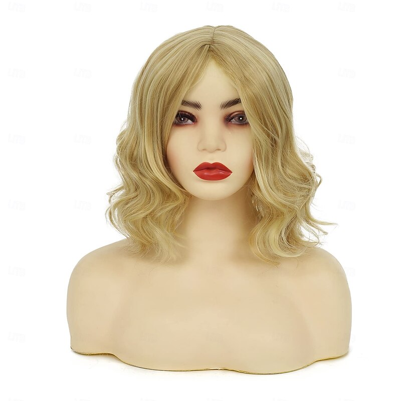 Blonde Short Wigs Curly Wigs for Women Natural Shoulder Length Highlight Wig Synthetic Heat Resistant Cosplay Costume Wigs2