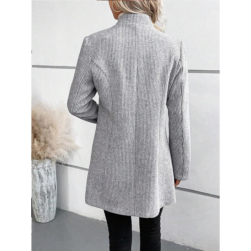 Women's Winter Coat Winter Jacket Outdoor Street Daily Fall Winter Regular Coat Regular Fit Warm Breathable Comtemporary Stylish Jacket Long Sleeve Solid Color Slim Fit Gray2