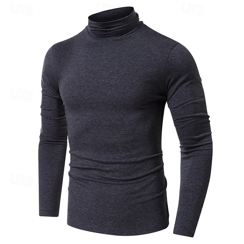 Men's T Shirt Tee Tee Top Long Sleeve Shirt Long Sleeve Turtleneck Spring &  Fall Plain Fashion Designer Basic Classic Vacation Street Going out Dark Gray Black White Top Tee for Men4