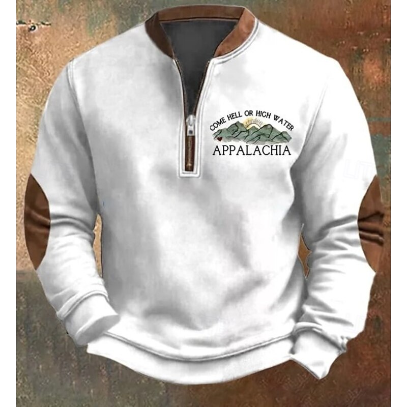 Men's Sweatshirt Black White Brown Green Gray Half Zip Graphic Print Patchwork Daily Holiday Going out Polyester Streetwear Casual Fall Winter Clothing Apparel Hoodies Sweatshirts  Long Sleeve3