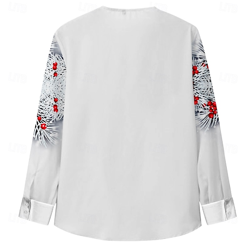 Christmas Men's Christmas Pattern Shirt Long Sleeve Casual Party Daily Festival Summer Spring Fall V Neck Print White2