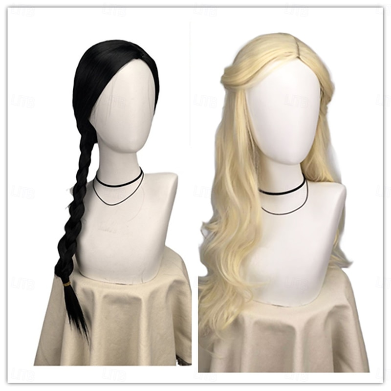 Women Cosplay Wig Synthetic Hair Wigs Black Braid for Elphaba Blonde Long Wavy for Glinda Party Costume Halloween Wigs