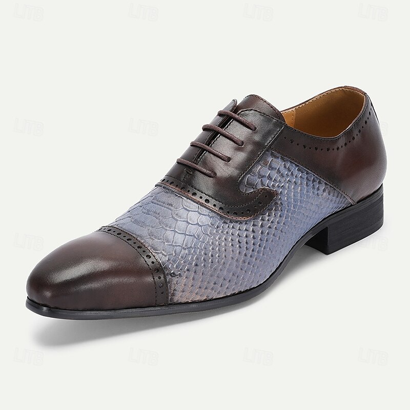 Men's Premium Cowhide Leather Dress Shoes – Genuine Crocodile Embossed Oxford with Classic Lace-Up Design for Formal Events2