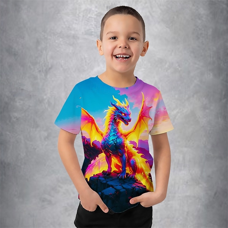 Boys 3D Graphic Animal Rainbow T shirt Tee Short Sleeve Summer Spring Fashion Basic Kids 4-12 Years Crew Neck Outdoor Casual Daily Regular Fit3