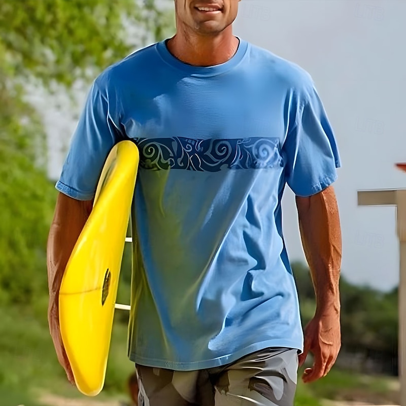 Men's Maori T Shirt Short Sleeve T shirt 3D Print Crew Neck Shirt Vacation Tropical Street Daily Beach Blue Summer Spring Clothing Apparel S M L XL XXL XXXL