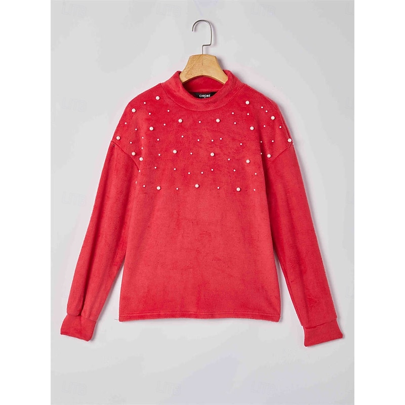 Women's Blouse Pullover Fuzzy High Neck Long Sleeve Comfort Fit Plush Warm Casual Fall Winter2