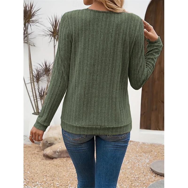 Women's T Shirt Plain Fashion Modern Casual Long Sleeve Crew Neck Regular Tops Daily Weekend Pink Green Khaki Fall Winter 8