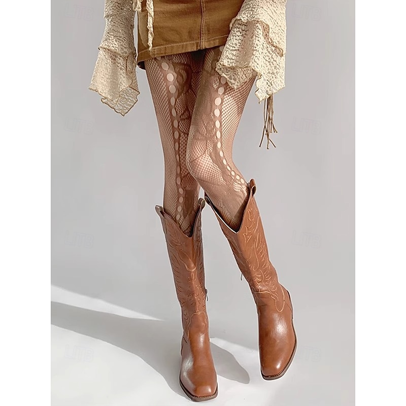 Women's Vintage Lace Fishnet Tights – Intricate Floral Patterned Stockings, Perfect for Layered Boho Outfits and Special Occasions3