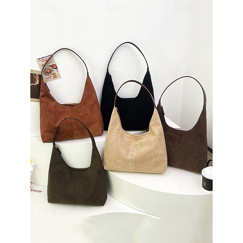 Women's Minimalist Brown Suede Hobo Shoulder Bag – Stylish Casual Tote for Everyday Use, Soft and Spacious Handbag for Work or Shopping4