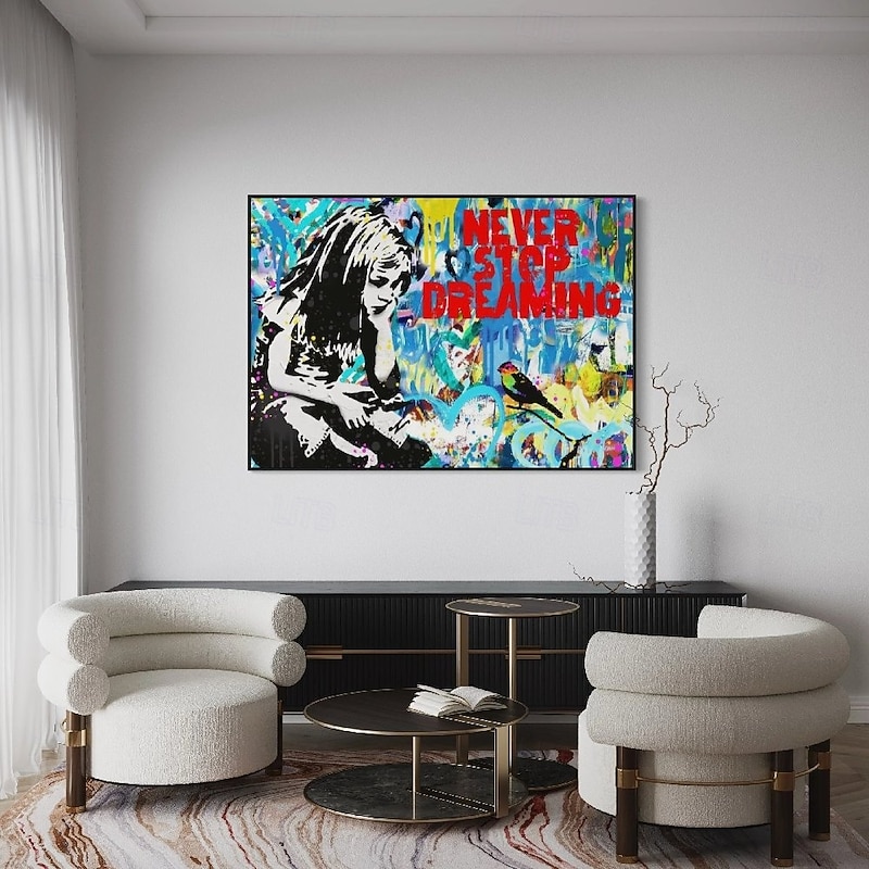 Pop art oil painting Christmas Gift handmade Graffiti art oil painting hand painted Street Art oil painting never give up painting office wall art decoration for bedroom living room Banksy Wall Art3