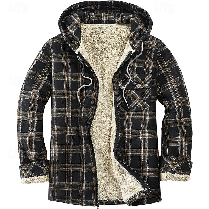 Men's Zip Up Hoodie Full Zip Hoodie Fleece Jacket Black Red Light Blue Hooded Plaid Zip Up Pocket Sports & Outdoor Daily Holiday Polyester Streetwear Basic Casual Fall & Winter Clothing Apparel