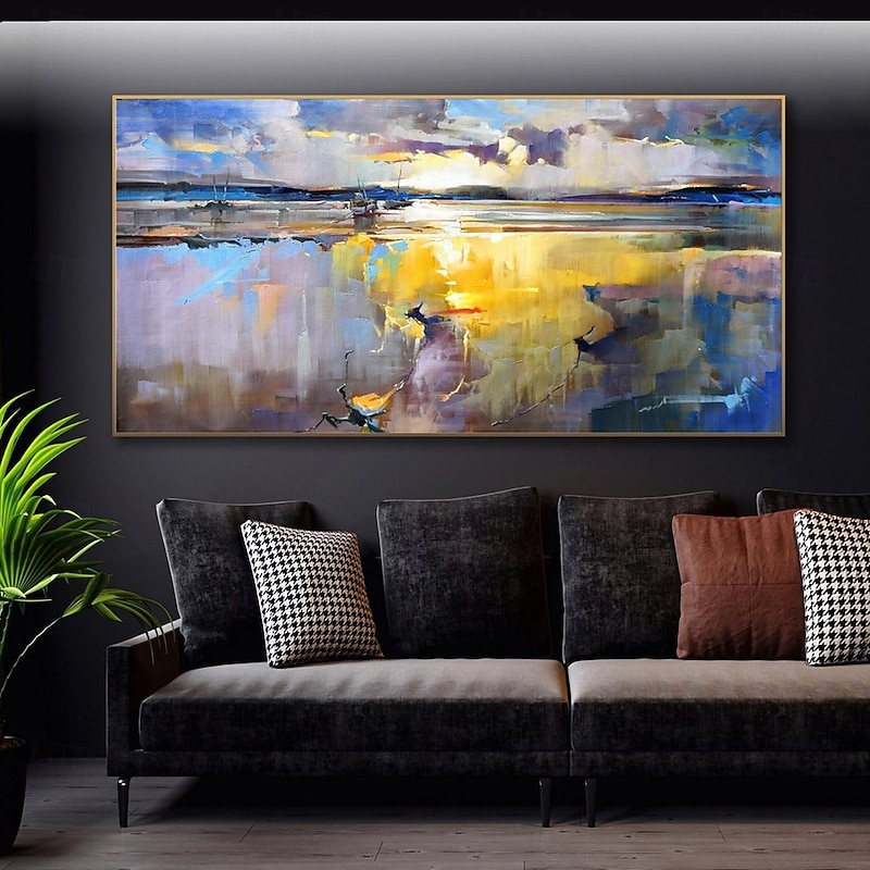 Mintura Handmade Lake View Oil Paintings On Canvas Wall Art Decoration Modern Abstract Landscape Picture For Home Decor Rolled Frameless Unstretched Painting2