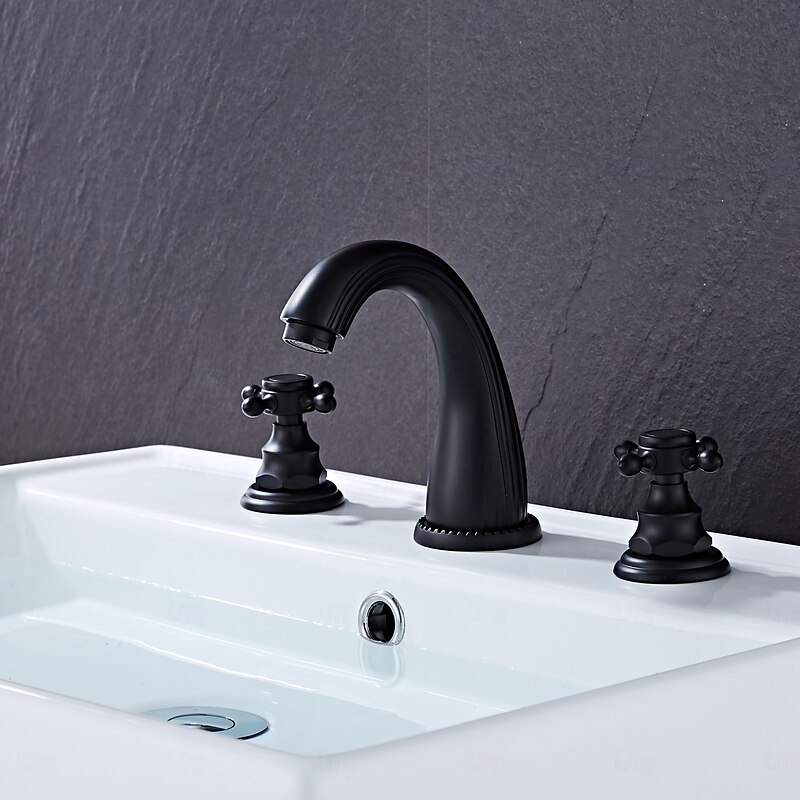 Faucet Oil Rubbed Bronze Widespread Bathroom Sink Faucet Basin Tap Mixer Supply Hose Cross Handle 2 Handles 3 Holes