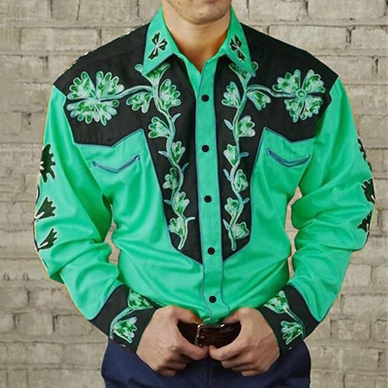 Men's Floral Graphic Prints Shirt Western Shirt Cowboy Shirt Long Sleeve Fashion Designer Casual Outdoor Daily Fall & Winter Turndown Print Button-Down Yellow Red Purple Green Blue+Blue4