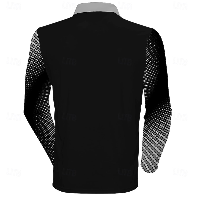 Men's Visual Deception Polo Shirts Golf Polos Shirts Long Sleeve Polo Shirts Collar Business Casual Outdoor Vacation Dailywear Buttons 3D Print Spring Fall Winter Black Blue3